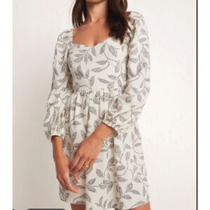 NEW! Z Supply Black and White Leaf Pattern Dress- Puff Sleeves